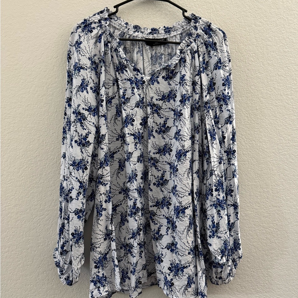 Lane Bryant Blue and White Floral Blouse